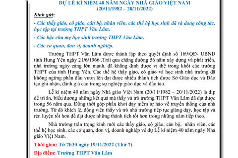 THƯ NGỎ - LỄ KỈ NIỆM 40 NĂM NGÀY NHÀ GIÁO VIỆT NAM 20/11/2022