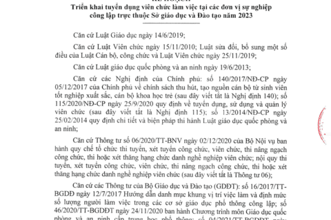 Kế hoạch triển khai tuyển dụng viên chức làm việc tại các đơn vị sự nghiệp công lập trực thuộc Sở giáo dục và Đào tạo năm 2023