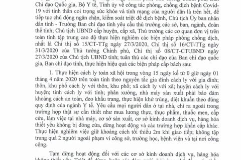 CT09 - Về việc thực hiện các biện pháp cấp bách phòng, chống dịch Covid-19