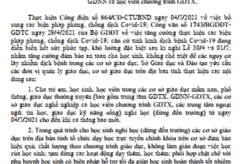 CÔNG VĂN SỐ 716/SGDĐT-CTTT-GDCN SỞ GIÁO DỤC VÀ ĐÀO TẠO TỈNH HƯNG YÊN NGÀY 04/5/2021