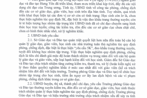 CÔNG VĂN SỐ 949/UBND-KGVX CỦA ỦY BAN NHÂN DÂN TỈNH HƯNG YÊN NGÀY 13/5/2021