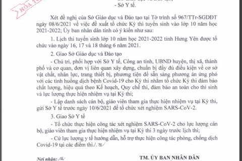 CÔNG VĂN SỐ 1185/UBND-KGVX ỦY BAN NHÂN DÂN TỈNH HƯNG YÊN NGÀY 08 THÁNG 6 NĂM 2021