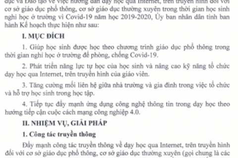 CV số 54/KH-UBND Kế hoạch dạy học trên Internet