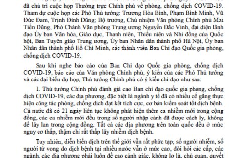 CV số 177/TB-VPCP - Kết luận của Thủ tướng Chính phủ Nguyễn Xuân Phúc tại cuộc họp Thường trực Chính phủ về phòng, chống dịch COVID-19