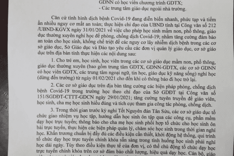 Công văn số 158/SGDĐT-CTTT-GDCN ngày 31 tháng 01 năm 2021