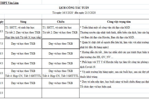 Lịch tuần 27 (từ ngày 16/3/2020 đến 21/3/2020