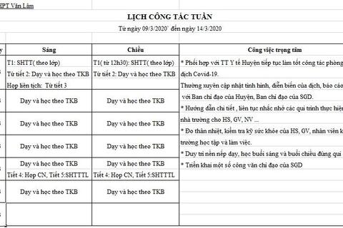Lịch tuần 26 (từ 09/03/2020 đến 14/03/2020)